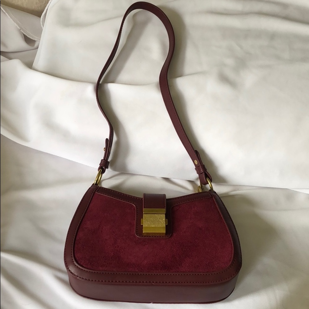 Small Vegan Leather Saddle Bag with Suede detail - Picture 6 of 12